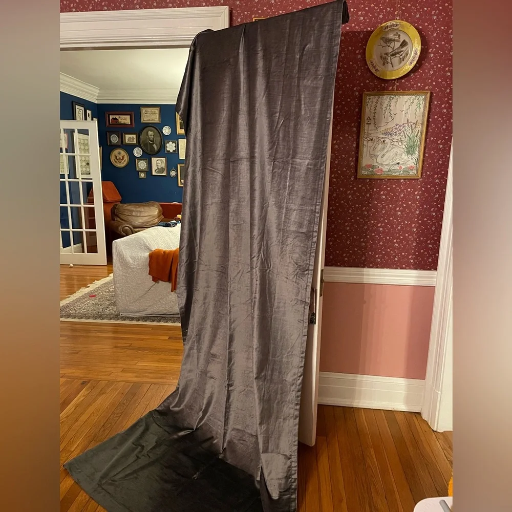 West Elm Luster Velvet Curtain Panels (2)- Pewter Gray 48x108